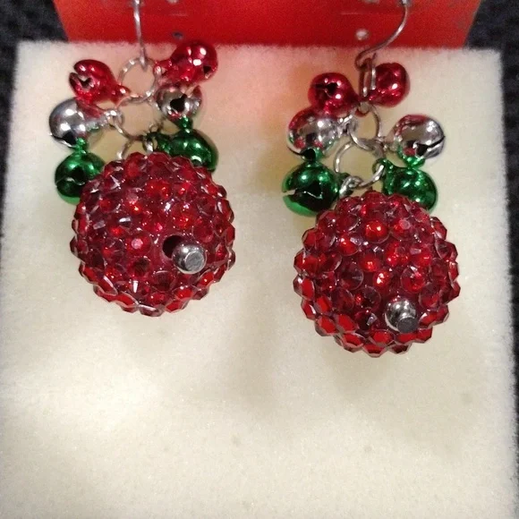 Festive Tiny Bells W/Big Red Ball Earrings- TurnUP Volume- Hear The Sweet Jingle - Picture 5 of 5